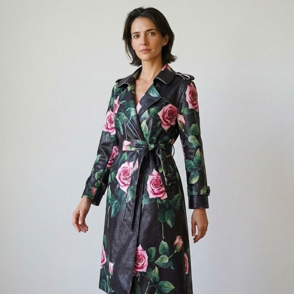 Svetlana | Kukallinen kietaisumallinen trenchcoat-mekko vyöllä