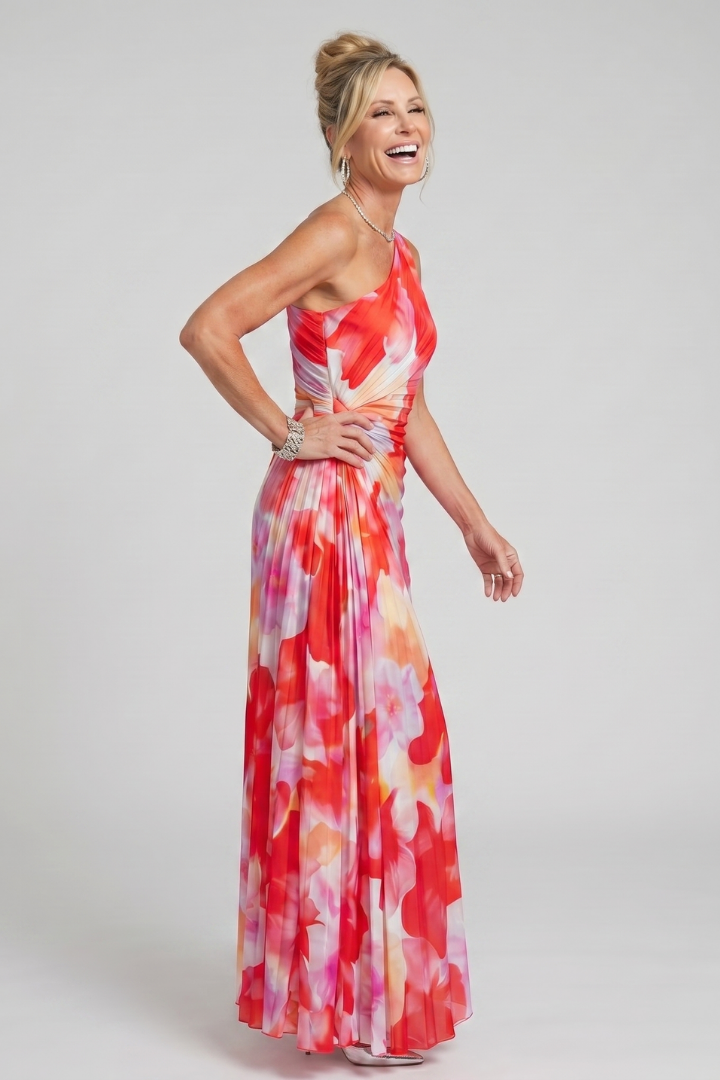 Jaromíra | Kukkaistettu maksimekko yhdelle olalle