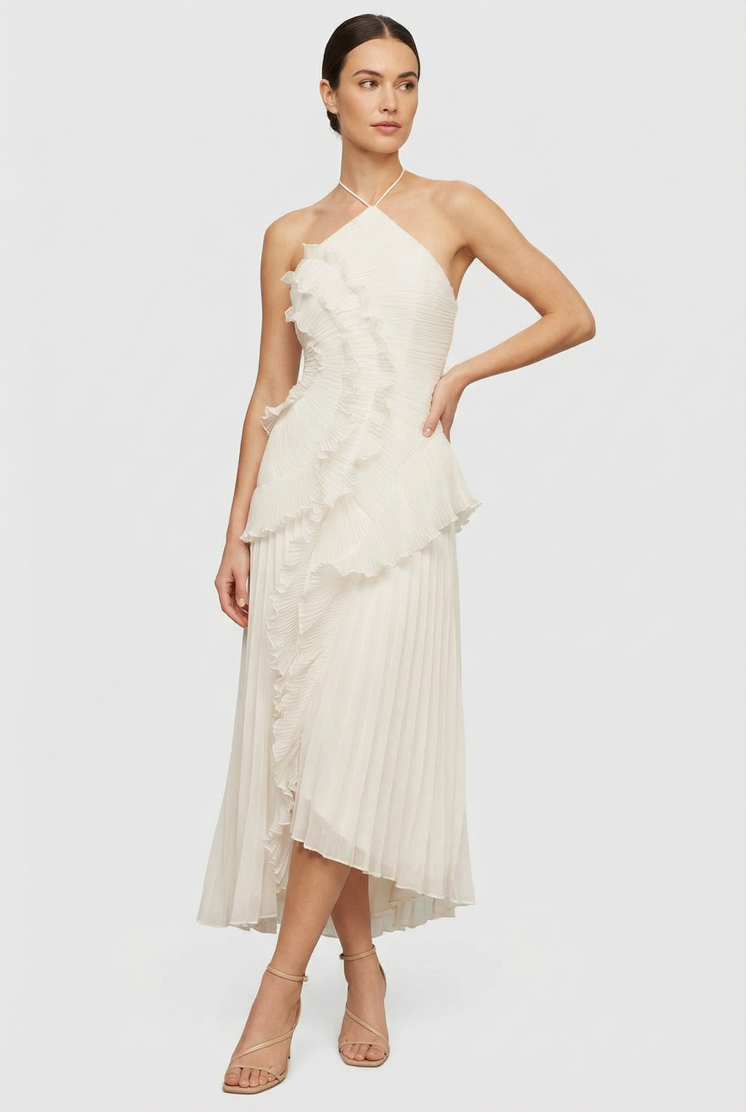 Bibiána | Asymmetrinen pliseerattu maxi-mekko
