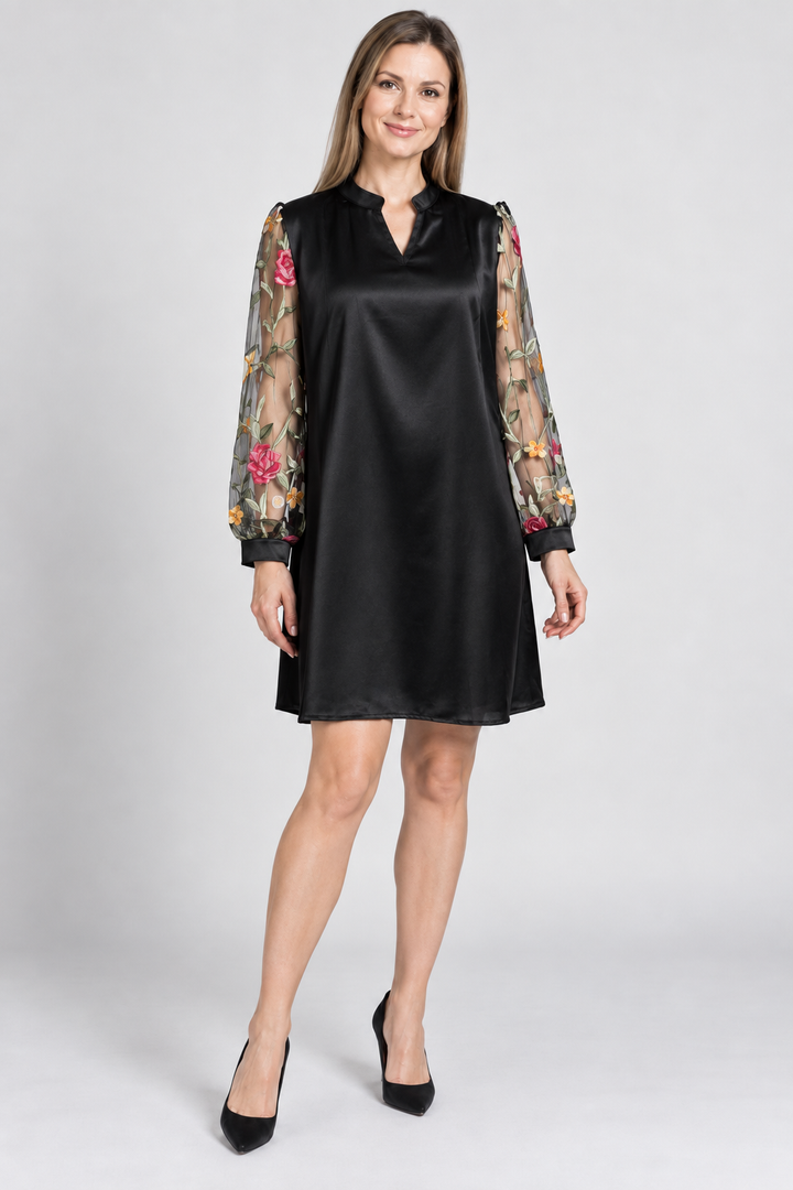 Božena | Mustat midi-mekot kukkakuvioisilla hihoilla