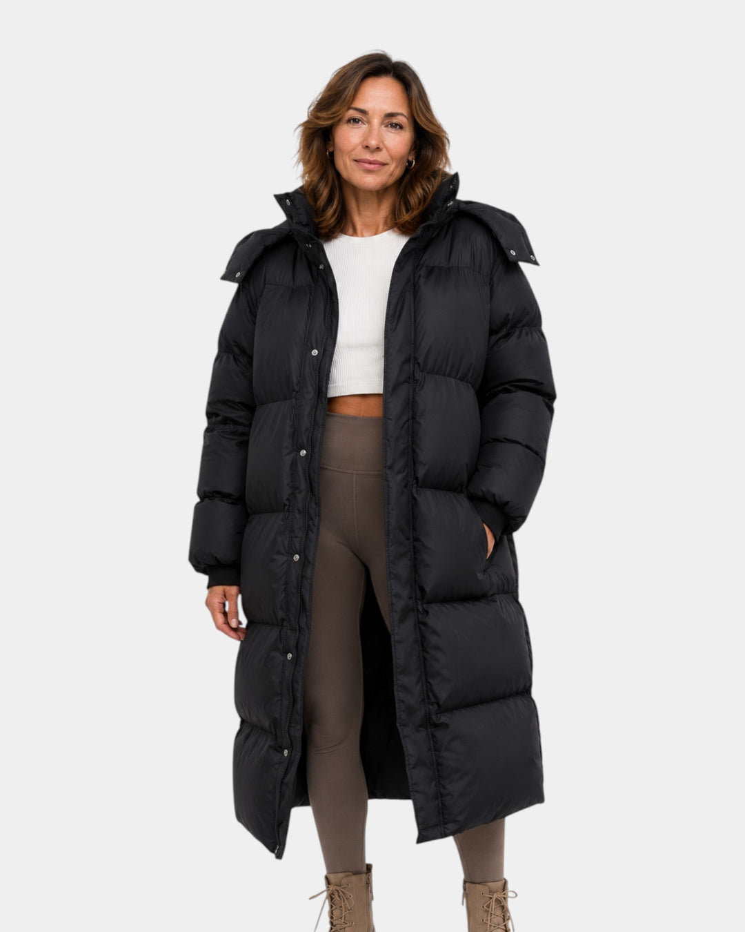 Pitkä oversize tikattu takki korkealla kauluksella