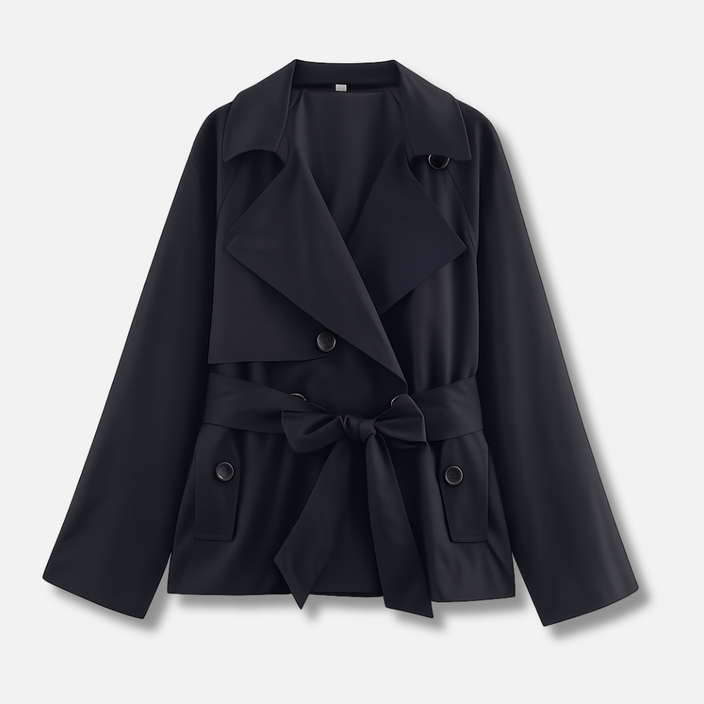 Pitkähihainen trench-coat, vyöllä ja kaksirivisellä napituksella