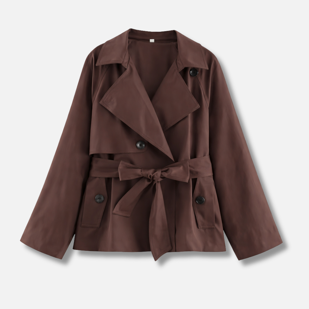 Pitkähihainen trench-coat, vyöllä ja kaksirivisellä napituksella