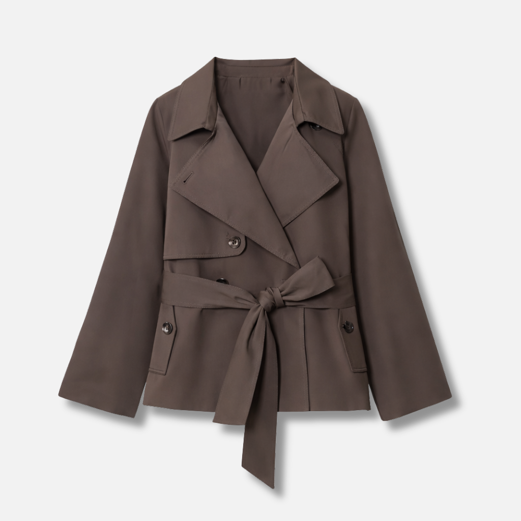 Pitkähihainen trench-coat, vyöllä ja kaksirivisellä napituksella
