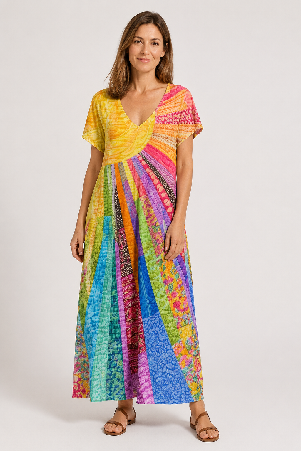 Malvína | Vapaa boho-mekko värikkäällä kuviolla