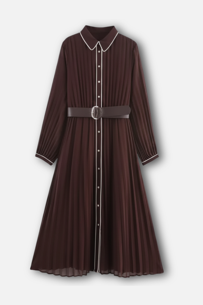 Gizela | Pleated ilmava midi-mekko kauluksella