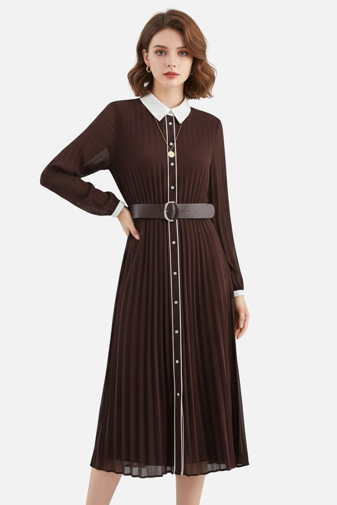Gizela | Pleated ilmava midi-mekko kauluksella