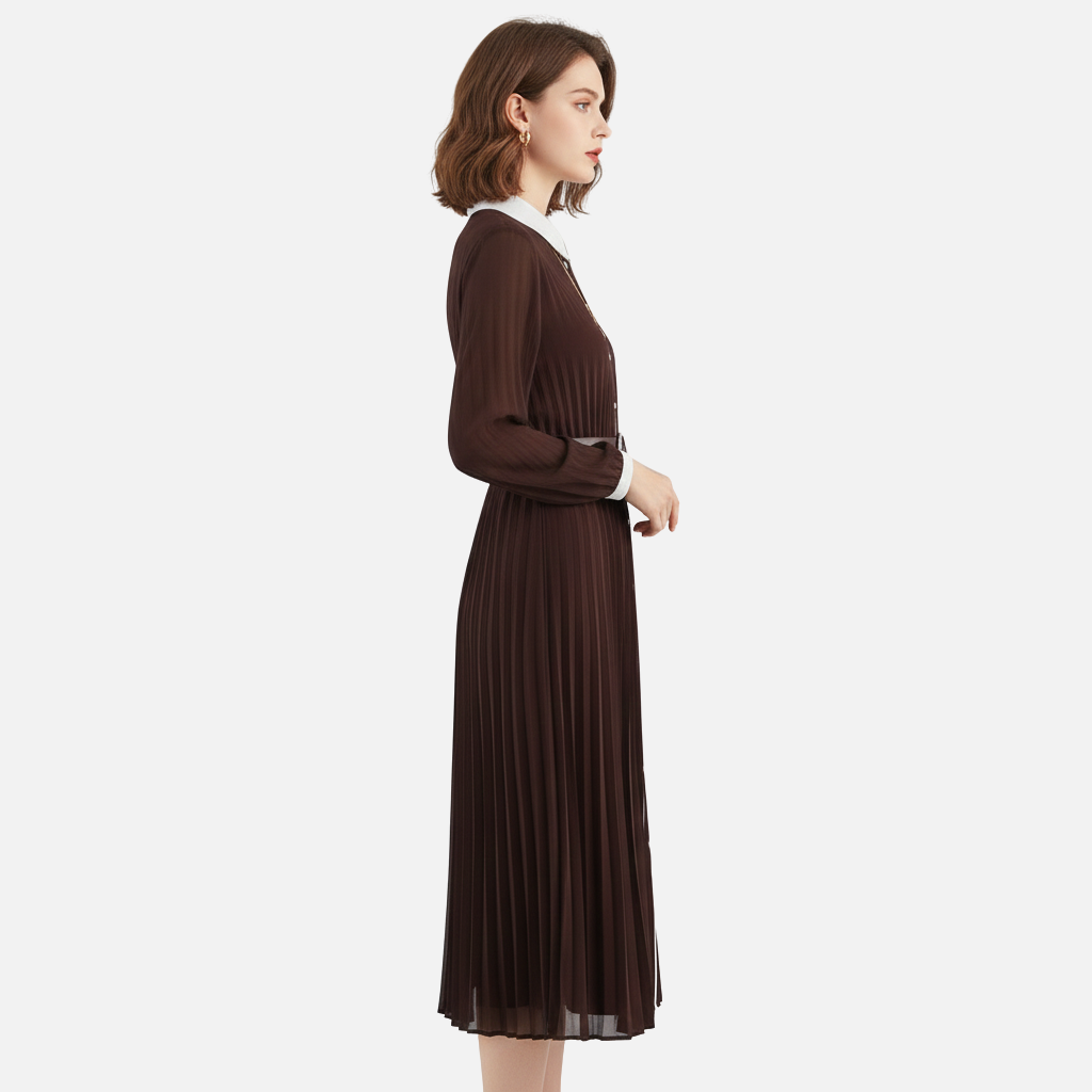 Gizela | Pleated ilmava midi-mekko kauluksella