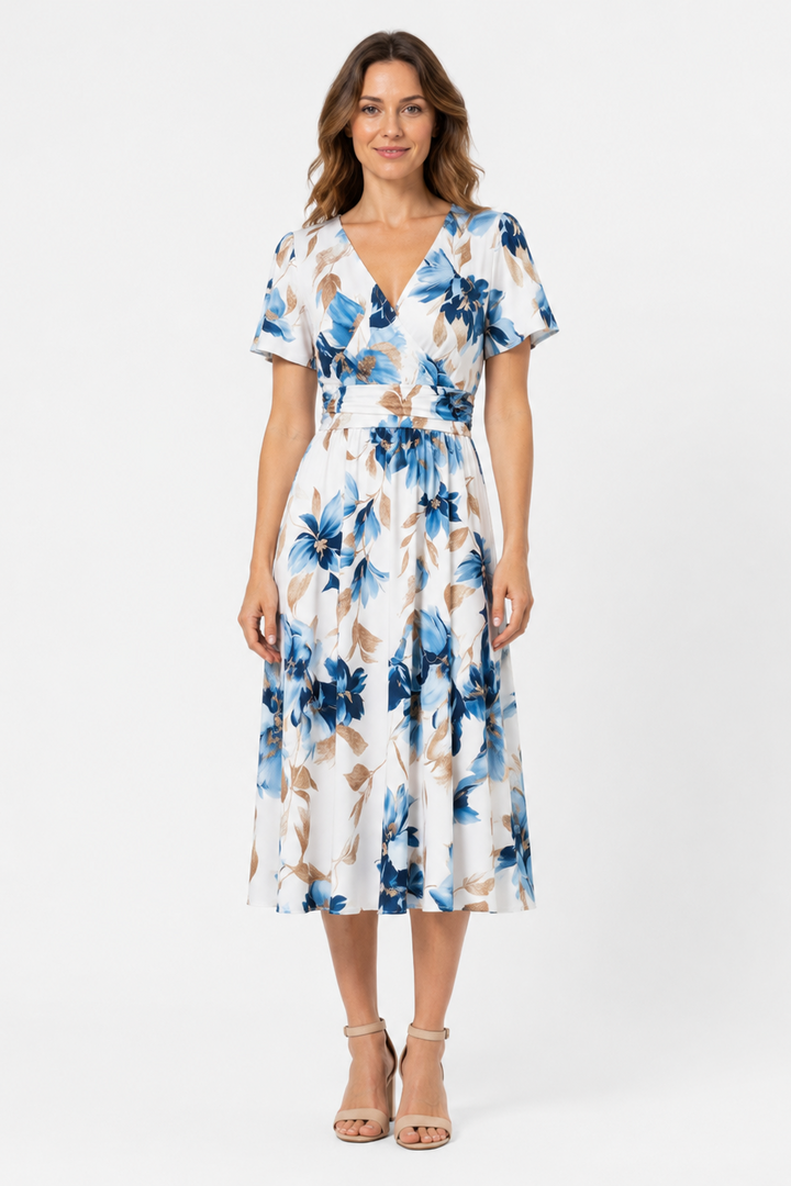 Zara | Kukka-aiheinen kietaisumidi-mekko rypytetyllä vyöllä