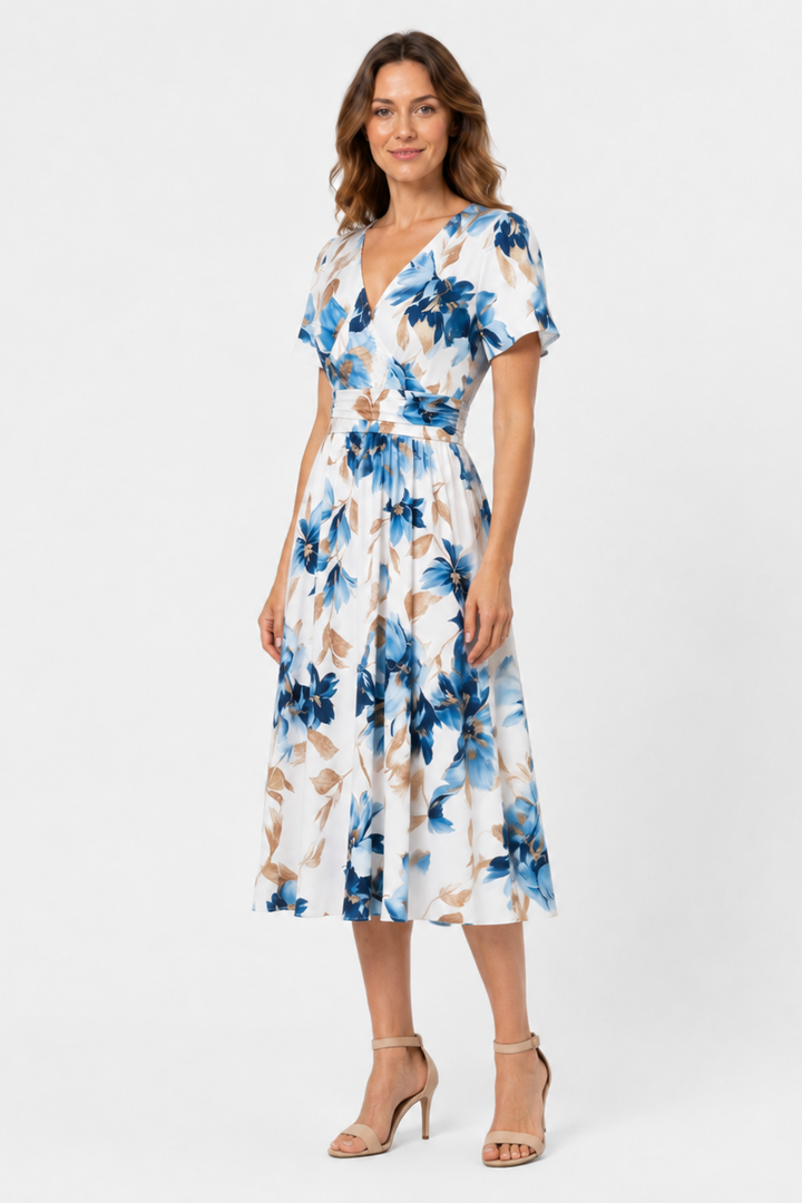 Zara | Kukka-aiheinen kietoutuva midi-mekko rypytetyllä vyöllä