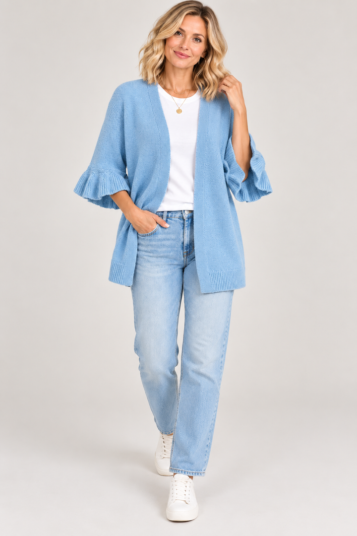 Elena | Neulecardigani, jossa on frillihihat