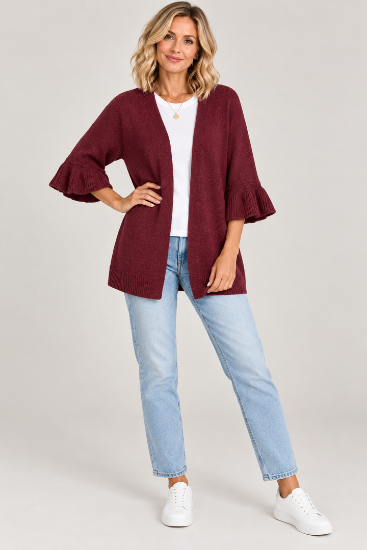 Elena | Neulecardigani, jossa on frillihihat