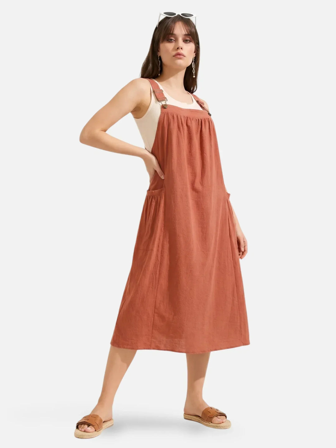 Ida | Midi olkaimeton mekko taskuilla