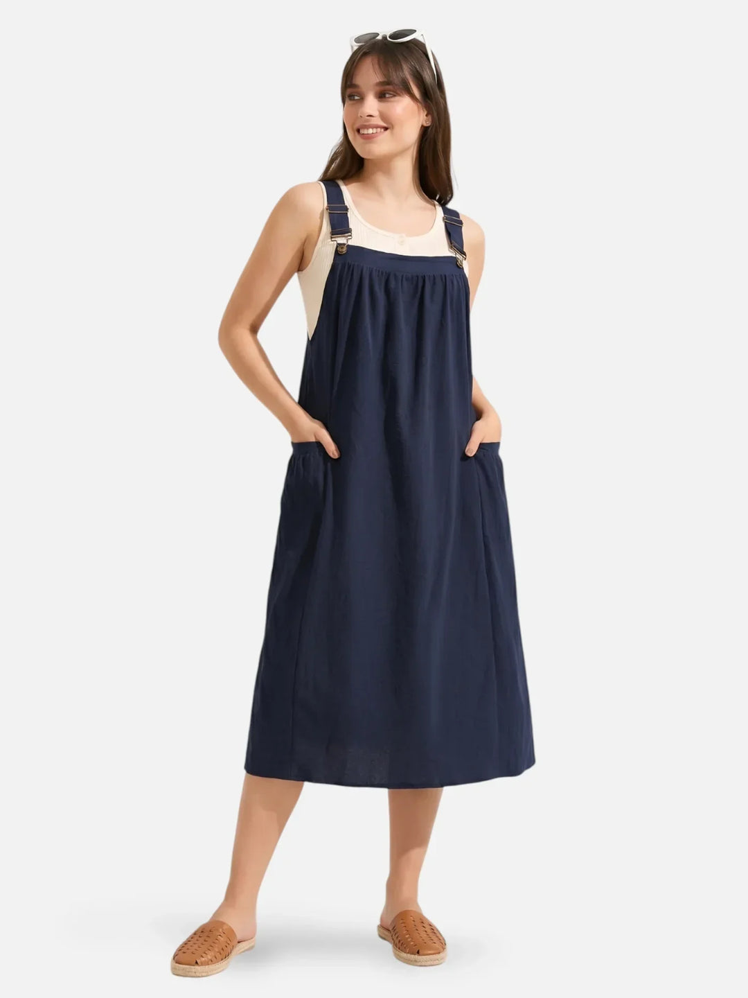 Ida | Midi olkaimeton mekko taskuilla