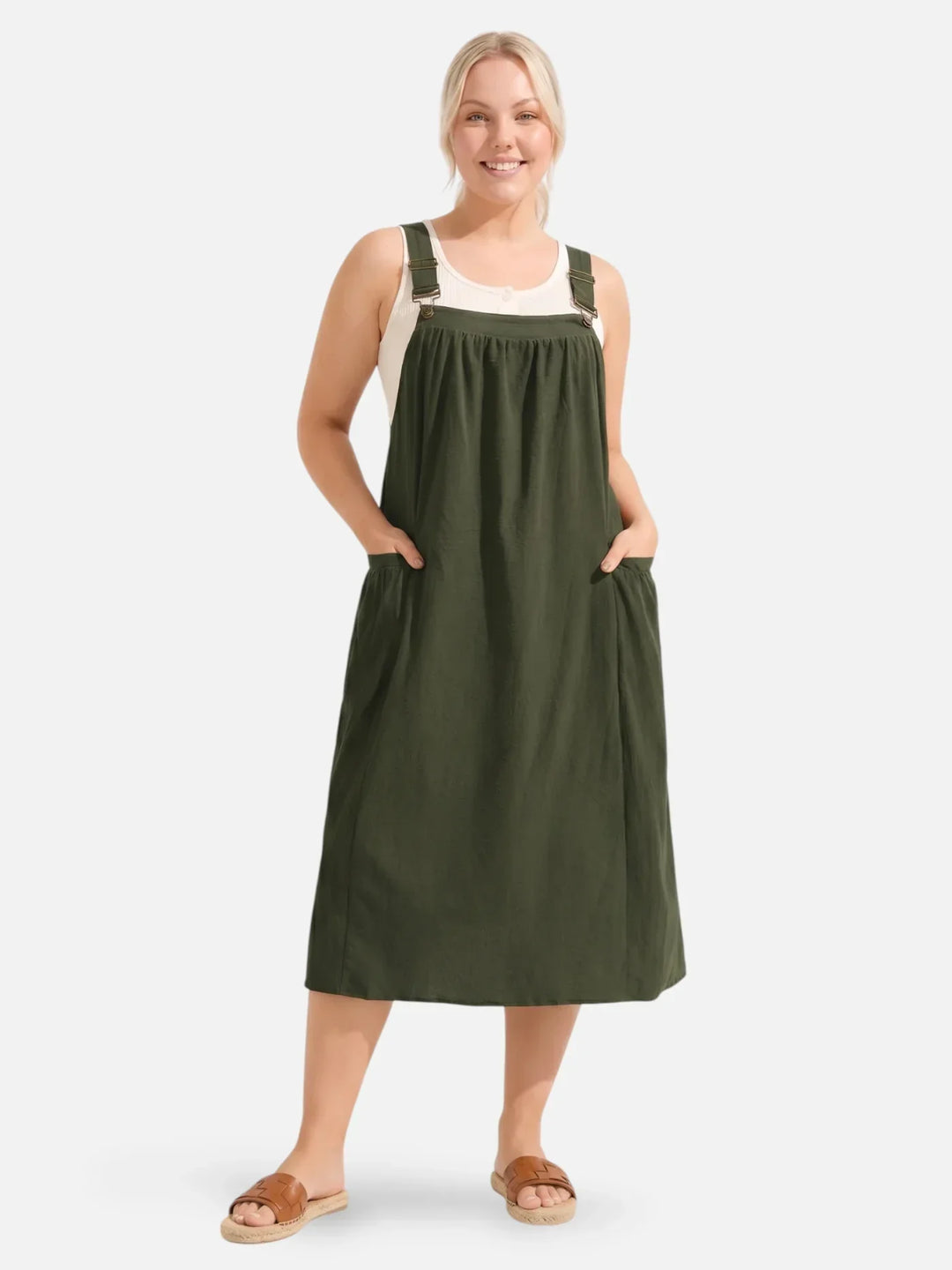 Ida | Midi olkaimeton mekko taskuilla
