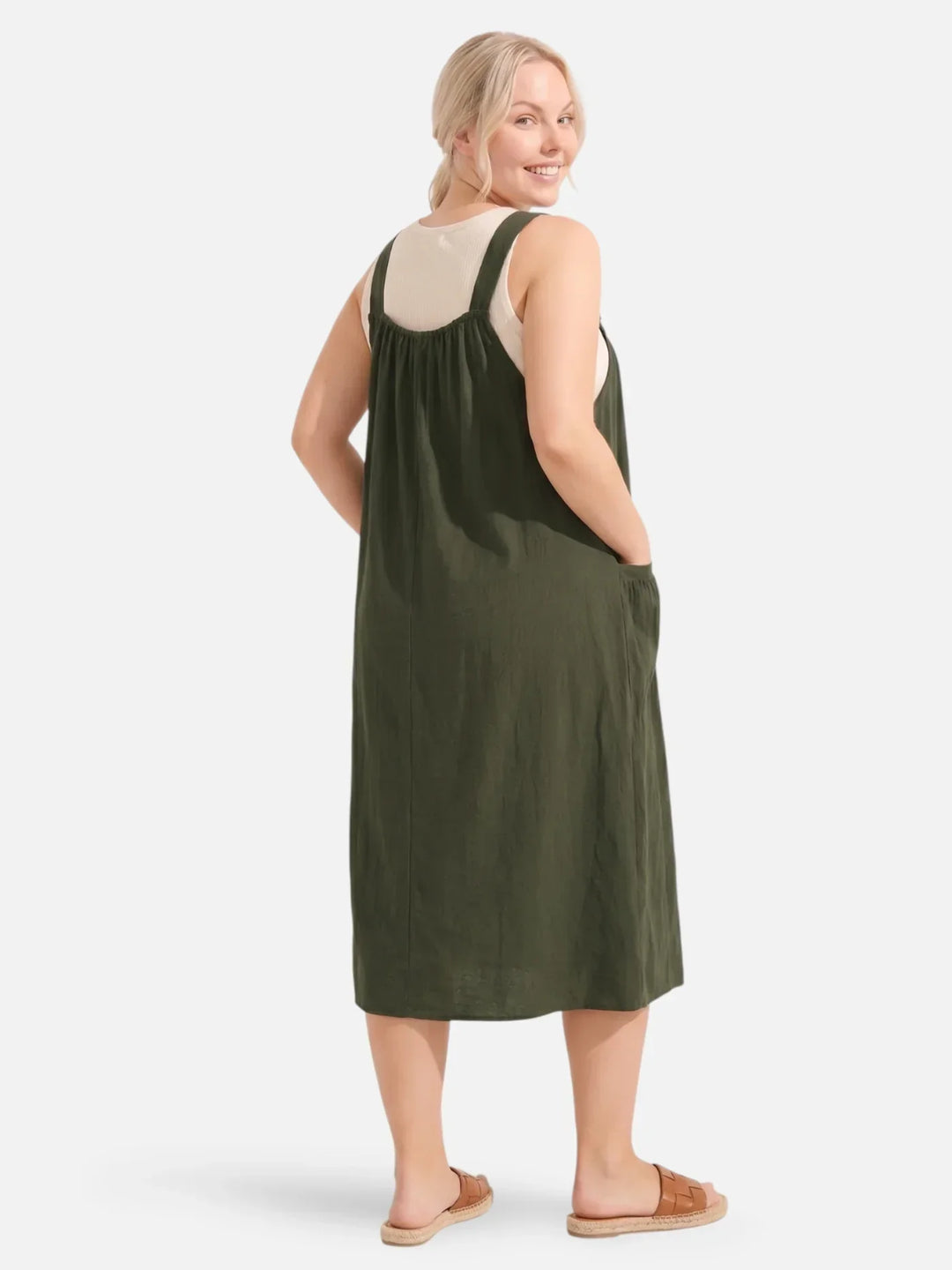 Ida | Midi olkaimeton mekko taskuilla