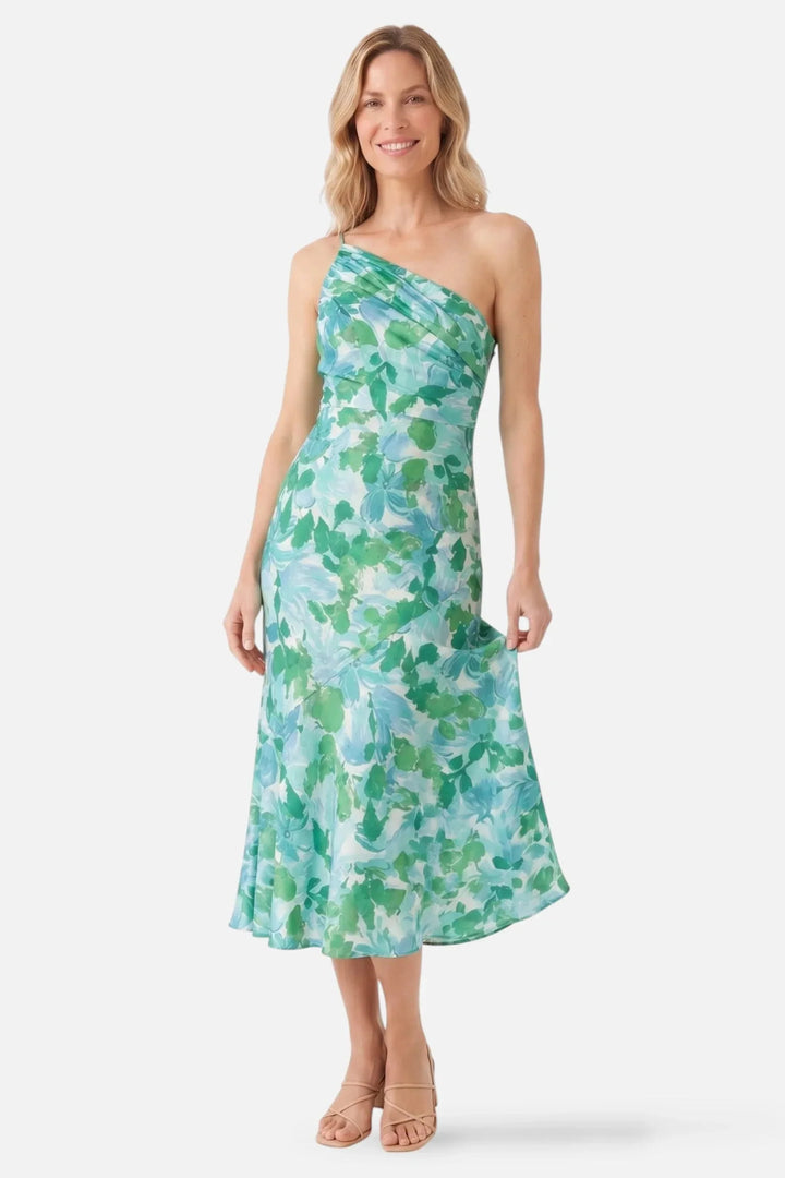 Fabiána | Asymmetrinen midi mekko kukkakuviolla