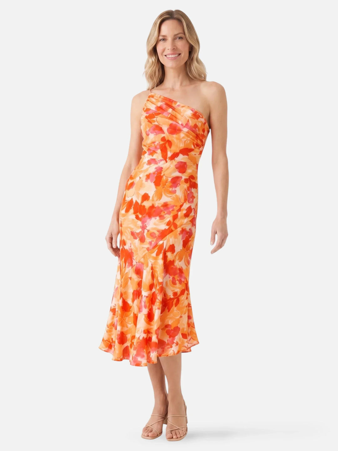 Fabiána | Asymmetrinen midi mekko kukkakuviolla