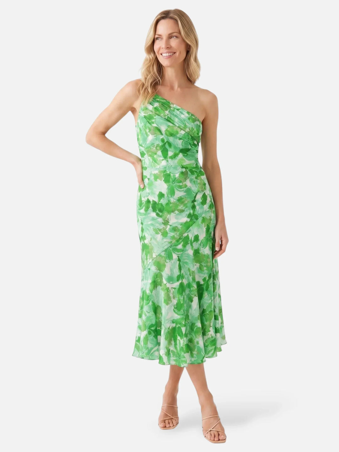 Fabiána | Asymmetrinen midi mekko kukkakuviolla