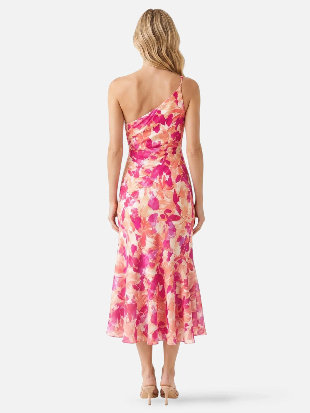 Fabiána | Asymmetrinen midi mekko kukkakuviolla