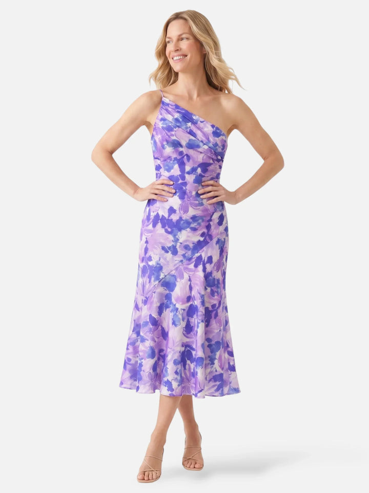 Fabiána | Asymmetrinen midi mekko kukkakuviolla