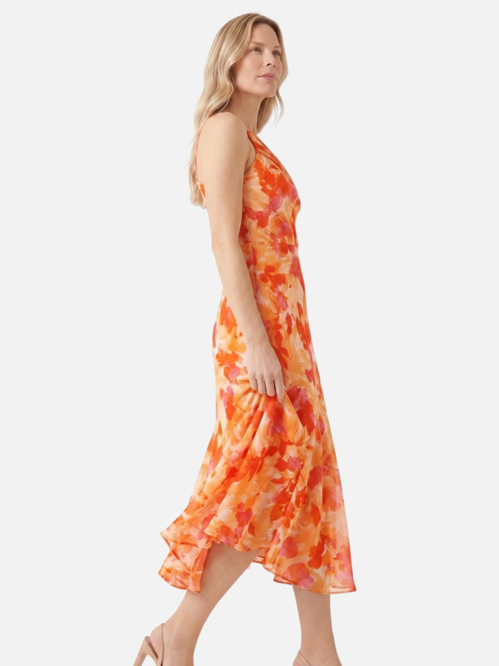 Fabiána | Asymmetrinen midi mekko kukkakuviolla