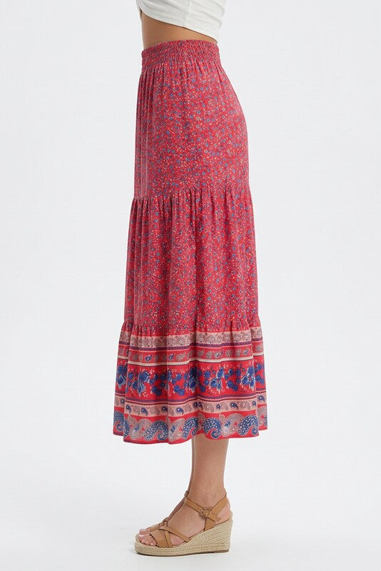 Boho midi hame kukkakuviolla